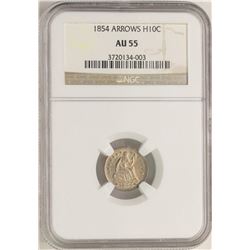 1854 Arrows Seated Liberty Half Dime Coin NGC AU55