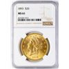 Image 1 : 1893 $20 Liberty Head Double Eagle Gold Coin NGC MS61
