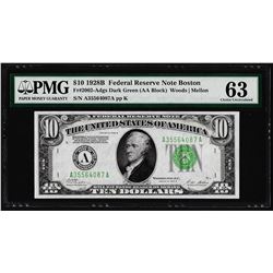 1928B $10 Federal Reserve Note Boston Fr.2002-A PMG Choice Uncirculated 63