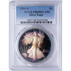 1991-S $1 American Silver Eagle Proof Coin PCGS PR68DCAM AMAZING TONING