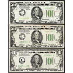 Lot of (3) 1934 $100 Federal Reserve Notes San Francisco