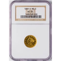 1850-O $2 1/2 Liberty Head Quarter Eagle Gold Coin NGC AU55