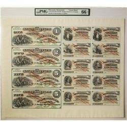 Uncut Sheet of Knapp, Stout & Co Menomonie, WI Obsolete Notes PMG Gem Uncirculat