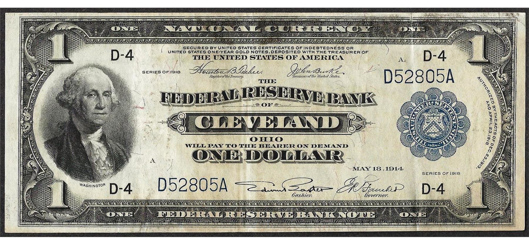 1918 1 Federal Reserve Bank Note Cleveland
