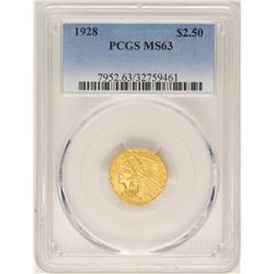 1928 $2 1/2 Indian Head Quarter Eagle Gold Coin PCGS MS63