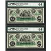 Image 1 : Matching Low Serial Pair of 1872 $20 South Carolina Obsolete Notes PMG Choice Un