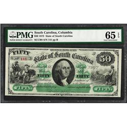 1872 $50 State of South Carolina Revenue Bond Obsolete Note PMG Gem Uncirculated