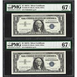 Lot of (2) 1957A $1 Silver Certificate Notes PMG Superb Gem Unc. 67EPQ