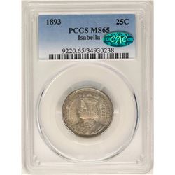 1893 Isabella Commemorative Quarter Coin PCGS MS65 CAC