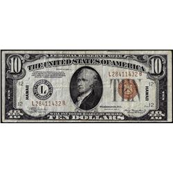 1934A $10 Federal Reserve WWII Emergency Hawaii Note