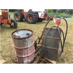 BARREL PUMP, BARREL DOLLEY AND 2 VINTAGE VICTORIA PETROLEUM LTD BARREL