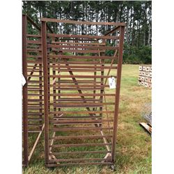 ROLLING METAL MATERIAL RACK  APROX. 6' WIDE X 3' DEEP & 7' TALL