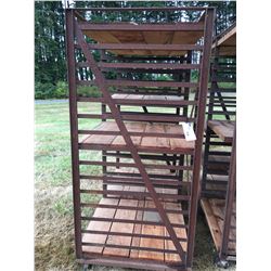 ROLLING METAL MATERIAL RACK  APROX. 6' WIDE X 3' DEEP & 7' TALL