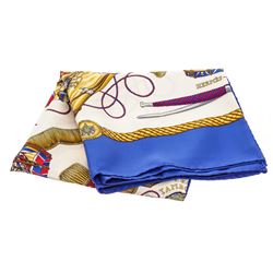 Hermes Gold Blue Multicolor Les Tambours Joachim Metz Silk Scarf 90