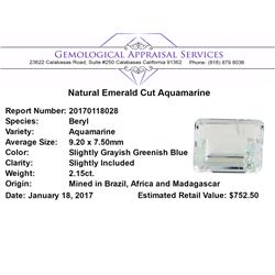 2.15 ct.Natural Emerald Cut Aquamarine