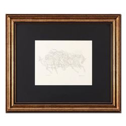Guillaume Azoulay, "Pen and Ink AE" Framed Original Drawing, Hand Signed with Letter of Authenticity