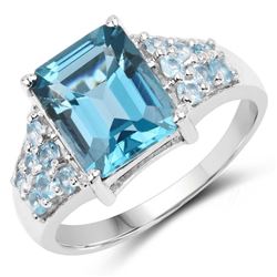 4.56 Carat Genuine London Blue Topaz & Swiss Blue Topaz .925 Sterling Silver Ring (size 6)