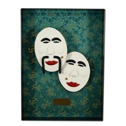 George Marlowe "The Kabuki Duo" Framed Original Hand Made Ceramic Mask Sculpture; COA