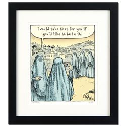 Bizarro! "Burqa Photo Op" is a Framed Limited Edition Hand Signed by creator Dan Piraro; Numbered wi