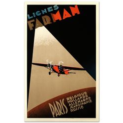 "Farman Airlines" Hand Pulled Lithograph (22" x 37") by the RE Society, Image Originally by Albert S