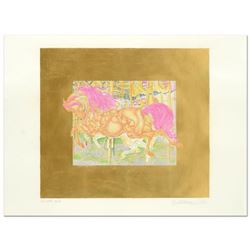 Guillaume Azoulay, "Manage (Pink)" Hand Watercolored Limited Edition Etching with Hand Laid Gold Lea