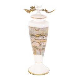 "Opal Series Footed Vessel with Avian Finial" Hand Blown Glass Sculpture, Hand Signed by GartnerBlad