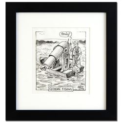 Bizarro! "Extreme Fishing" is a Framed Original Pen & Ink Drawing, by Dan Piraro, Hand Signed by the