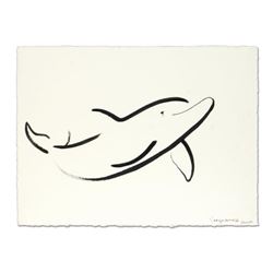 Wyland, "Dolphin" Original Sumi Ink Painting, Hand Signed with Certificate of Authenticity.