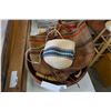 Image 1 : LARGE WOOD BOWL AND 3 WOVEN PURSES