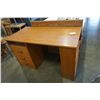 Image 1 : VINTAGE TEAK FINISH 3 DRAWER STUDENTS DESK WITH SIDE BOOKSHELF