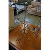 Image 2 : 2 CUSTOM MADE METAL AND GLASS CANDLE HOLDERS AND METAL CANDLEABRA