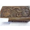 Image 2 : WOOD CARVED BOX ON HINGES AND SMALL MILKING STOOL