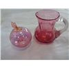 Image 2 : 3 VINTAGE AMETHYST GLASS PIECES AND ETCHED LIDDED CONTAINER