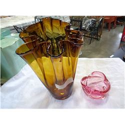 POLISH HAND BLOWN GLASS VASE AND BOWL