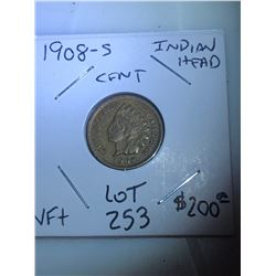 Extremely Rare 1908 S Indian Head Cent in Very Fine   Nice Early US Coin