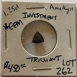 Investment Quality 1.25 Carat Amethyst Trilliant Cut Tested Natural