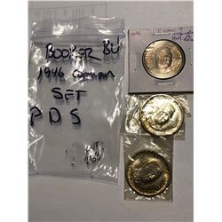 Complete PDS BU 1946 Silver Booker Half Dollar Set 3 Coins
