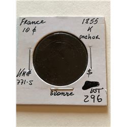 Rare 1855K France Large 10 Cents Bronze Coin