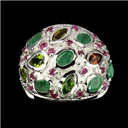 Natural  Emerald Tourmaline & Ruby Ring