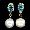 Image 1 : Natural Swiss Blue Topaz Creamy Pearl Earrings