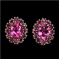 Natural Pink Topaz & Red  Ruby 21.54 Cts Earrings