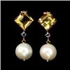 Image 1 : Natural 10 MM Citrine Pearl & Topaz Earrings