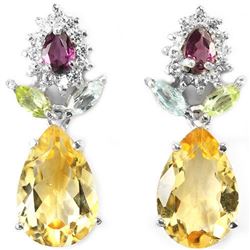 Natural CITRINE TOPAZ PERIDOT RH-GARNET Earrings
