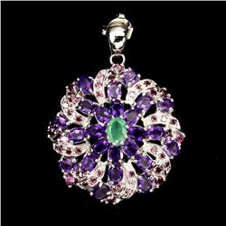 Natural Emerald Amethyst Rhodolite Garnet Pendant