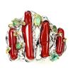 Image 1 : Natural 19x4mm Red Coral &  Emerald Ring