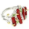 Image 3 : Natural 19x4mm Red Coral &  Emerald Ring
