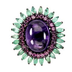 Natural Columbian Emerald  Amethyst Garnet Ring