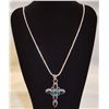 Image 1 : 8 CT SAPPHIRE CROSS PENDANT WITH EMERALD ACCENT