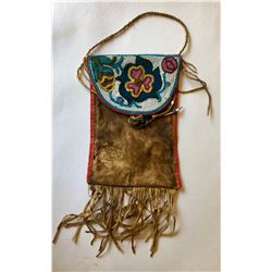 Blackfoot Floral Design Pouch with Trade Beads and Military Button