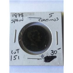 1878 Spainish 5 Centimos Coin